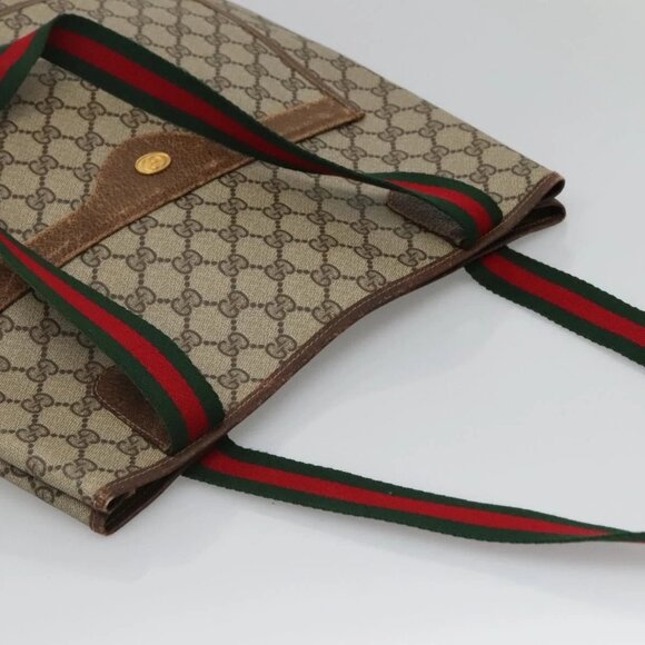 GUCCI GG Supreme Web Sherry Line Tote Bag PVC Beige Gold - Picture 6 of 15